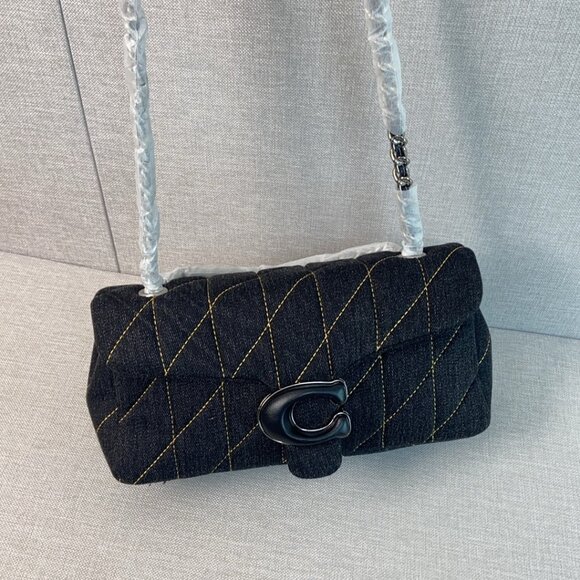 COACH denim diamond grid chain bag diagonal cross bag - Picture 1 of 9